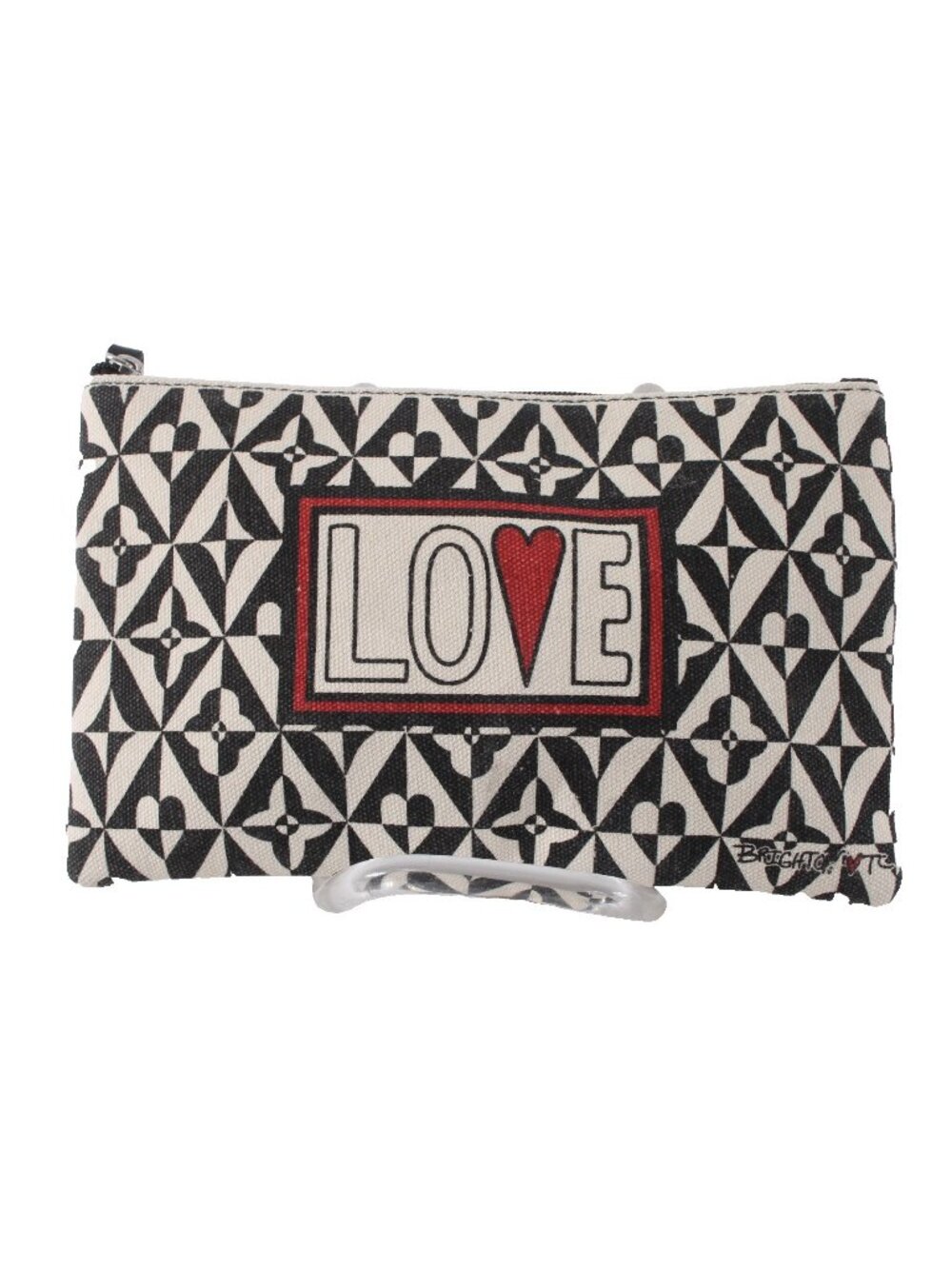 Brighton Cosmetic Bag 9 x 5 x 1 White Black Red Love Zipper Fabric Cosmetic Bag